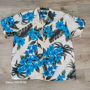 Favant Hawaii Aloha Shirt XXL Blue Floral Rayon Tropical Camp Collar Mens